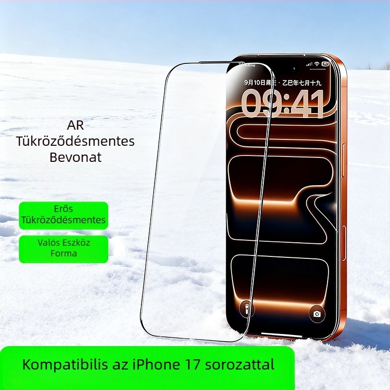 iPhone 17 Pro Max előlapvédő edzett üvegből – anti-reflexiós bevonat, teljes képernyő, anti-ujjlenyomat, anti-kékfény