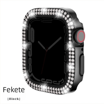 Apple Watch Series 7 kompatibilis tok, PC anyagú tok, elektroplatírozott gyémánt díszítéssel és dupla sor gyémántokkal