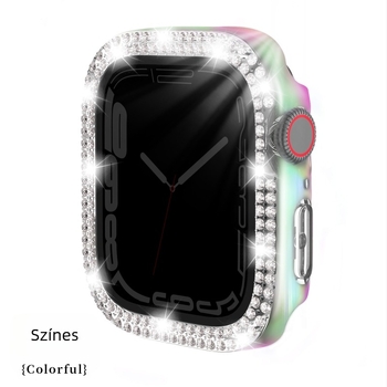 Apple Watch Series 7 kompatibilis tok, PC anyagú tok, elektroplatírozott gyémánt díszítéssel és dupla sor gyémántokkal