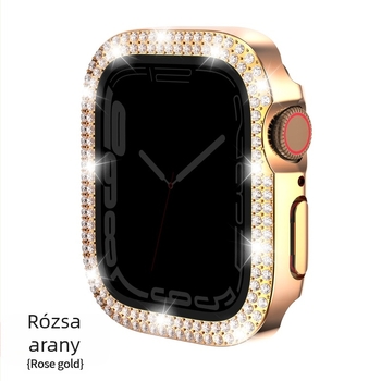 Apple Watch Series 7 kompatibilis tok, PC anyagú tok, elektroplatírozott gyémánt díszítéssel és dupla sor gyémántokkal