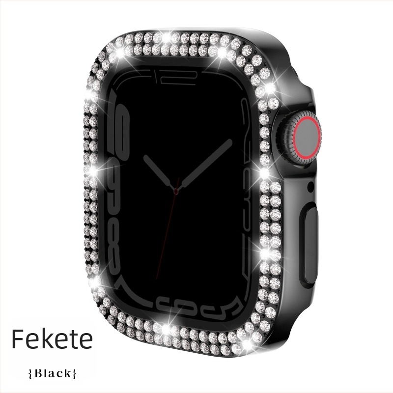 Apple Watch Series 7 kompatibilis tok, PC anyagú tok, elektroplatírozott gyémánt díszítéssel és dupla sor gyémántokkal