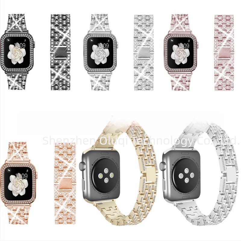 Öt soros gyémánt-díszítésű fém Apple Watch szíj