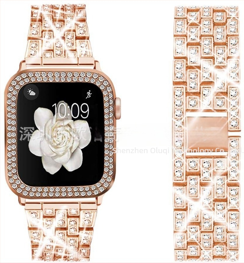Öt soros gyémánt-díszítésű fém Apple Watch szíj