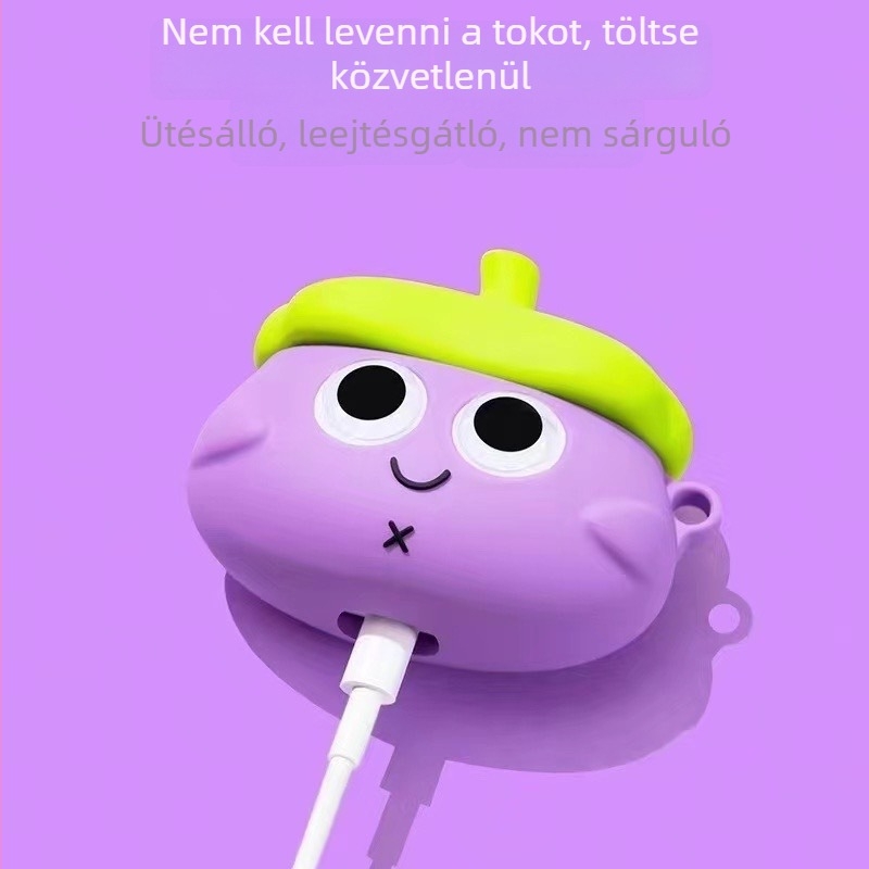 Szilikon védőtok AirPods 1/2/3, AirPods Pro és AirPods Pro 2 számára, nyakpánttal, padlizsánlila színben