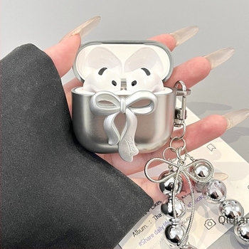 Eloxált ezüst színű masni alakú lánc nyakpánt AirPods 1/2 generációs tokhoz és 3. generációs védőtokhoz
