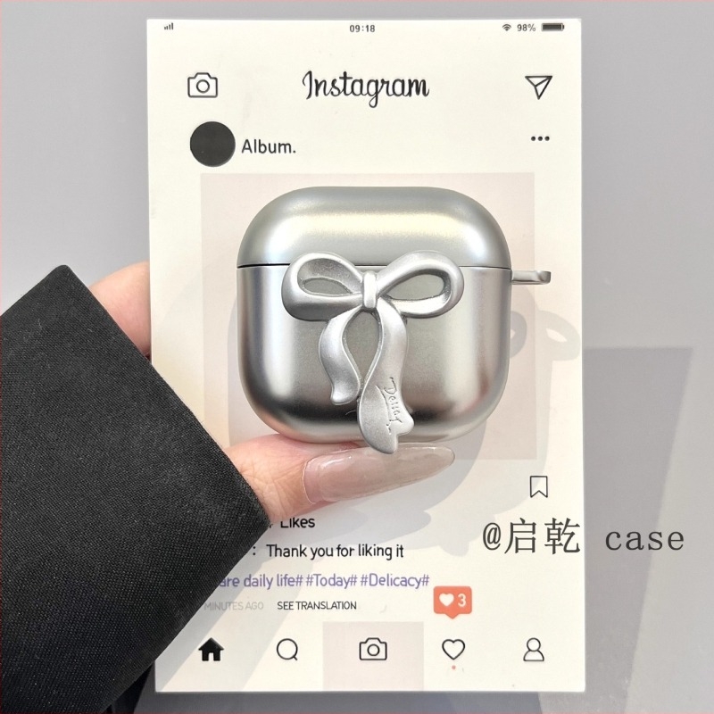 Eloxált ezüst színű masni alakú lánc nyakpánt AirPods 1/2 generációs tokhoz és 3. generációs védőtokhoz