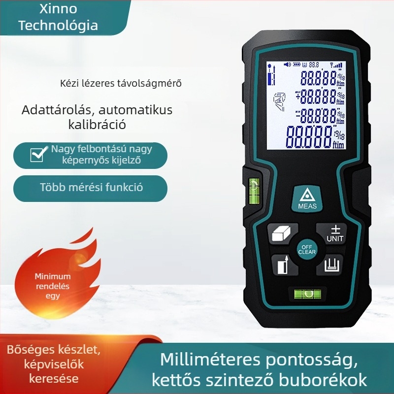 Xinnuo S8 kézi lézeres távolságmérő, kettős buborékszint, ABS+PC ház, IP54