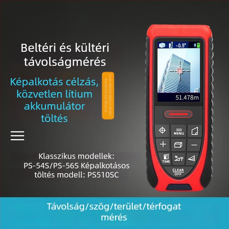 Lézeres távolságmérő infravörös képalkalmazással, kézi, vízszintes, kültéri méréshez, magas pontosságú elektronikus vonalzó