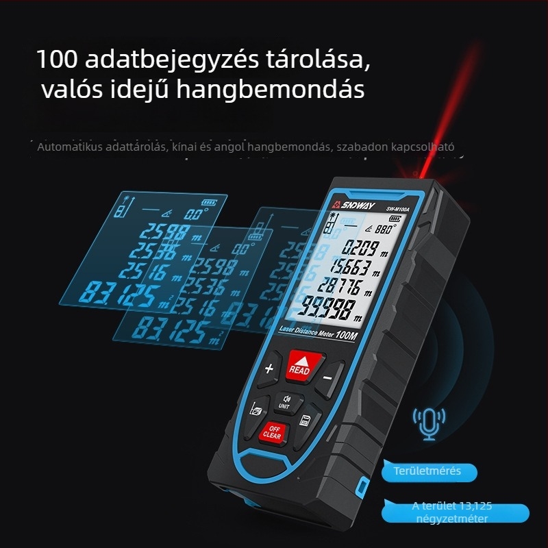 Újratölthető lézeres távolságmérő, infravörös mérés, 50 m-ig