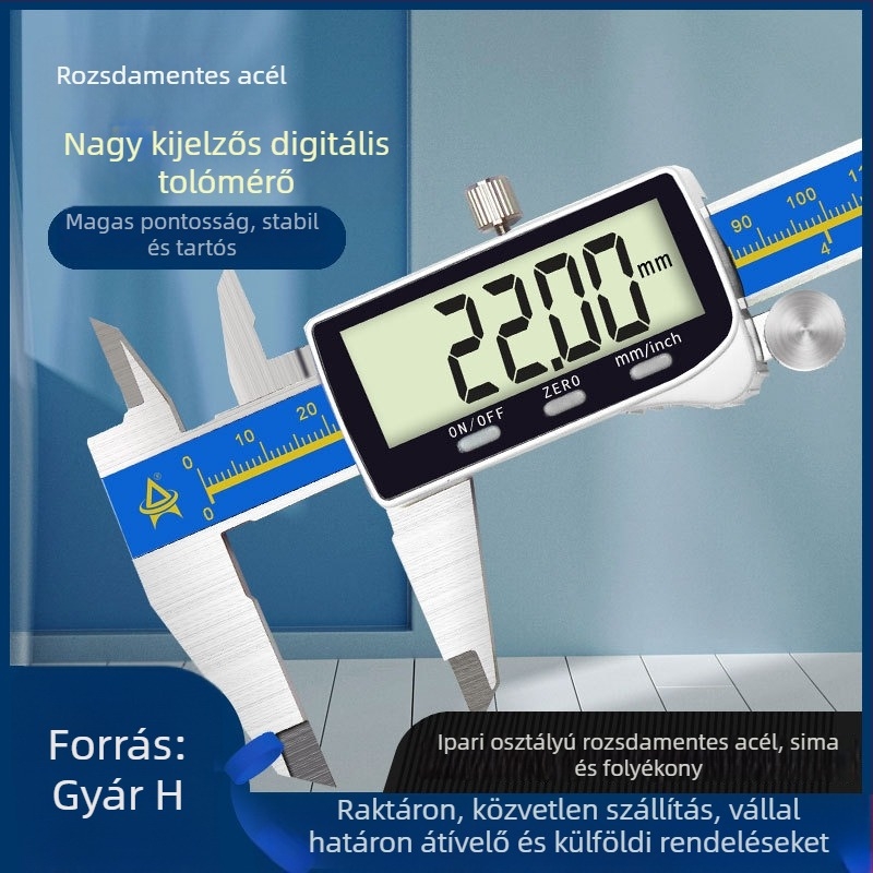Elektronikus digitális tolómérő Type a15, Orient, mérési tartomány 0-150/200/300 mm, felbontás 0,01 mm, pontosság ±0,02 mm, rozsdamentes acél test műanyag burkolattal, metrikus/inci konverzió, testreszabható.
