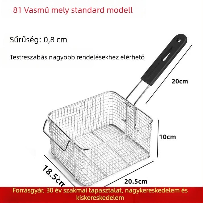 Elektromos fritőz olajszabályozó kosárral, négyzet alakú olajszűrő hálóval és sűrű fritőzhálóval – fémszerkezet