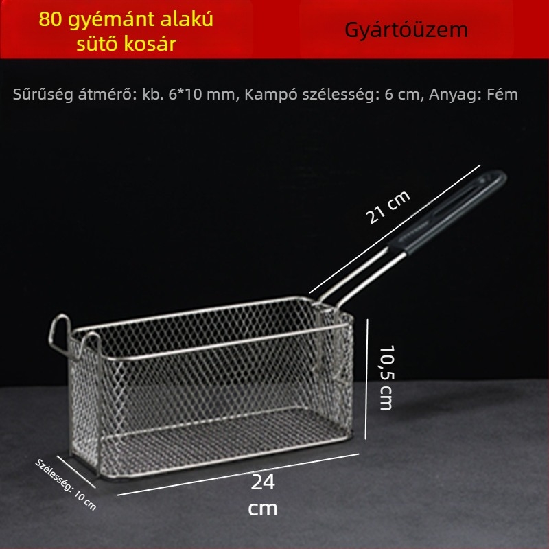 Elektromos fritőz olajszabályozó kosárral, négyzet alakú olajszűrő hálóval és sűrű fritőzhálóval – fémszerkezet