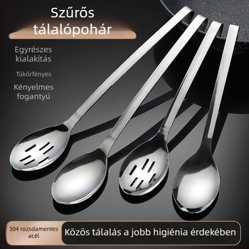 Rozsdamentes acél büfé tálalókanál beépített szűrővel és lézerrel gravírozott logóval