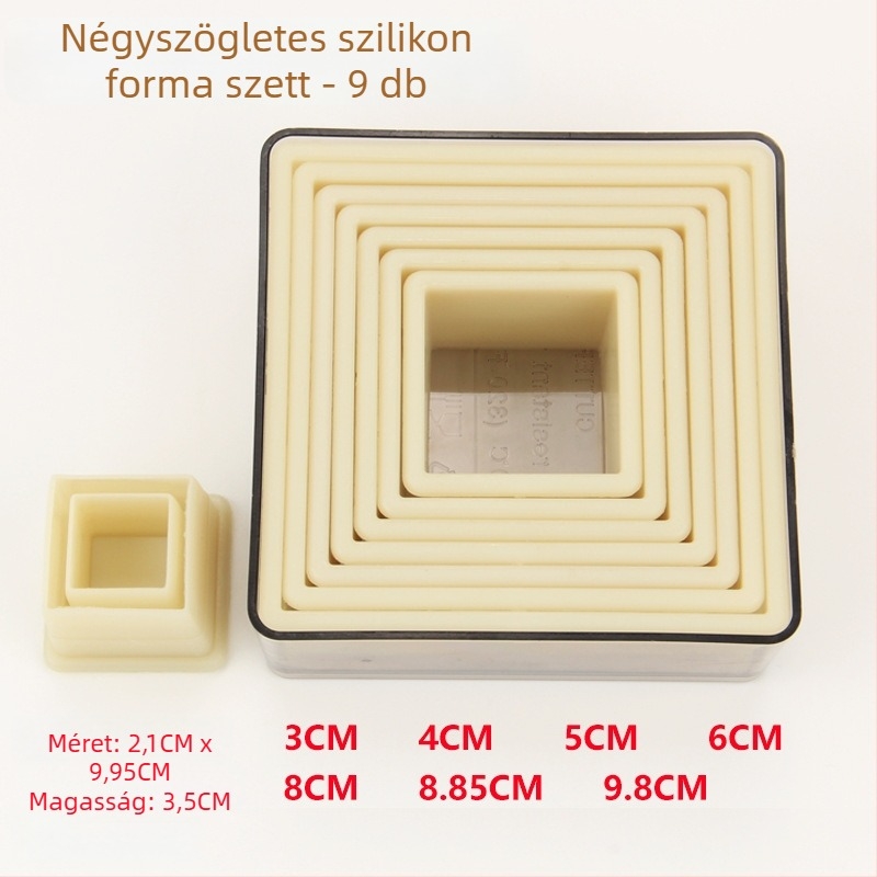 Nylon tortaformák, 9 darabos készlet, világos minőségű nylon, szabályos poligon alakú formák, PP kemény dobozos csomagolás