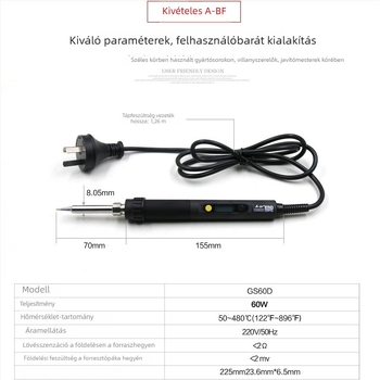 A-bf 60W Digitális kijelzős hőmérsékletszabályozós forrasztóállomás, 1 tipp, 220V