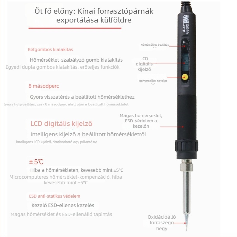 A-bf 60W Digitális kijelzős hőmérsékletszabályozós forrasztóállomás, 1 tipp, 220V
