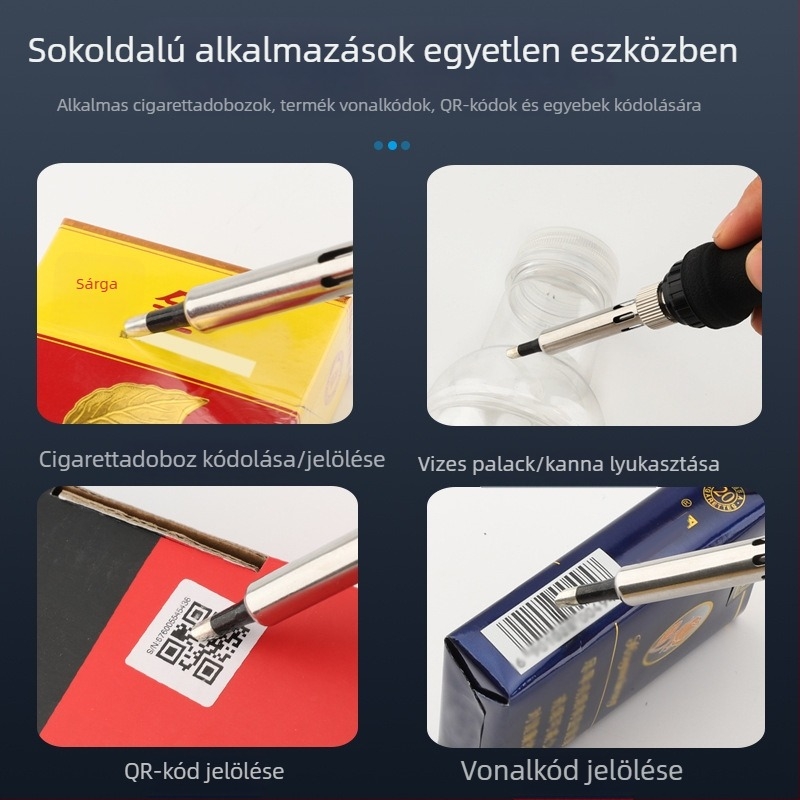 Szakmai hőnyomó toll, állítható hőmérséklettel dohánytermékek címkézésére; kompakt kézi hőeszköz, elektromos forrasztó- és hegesztőeszköz.