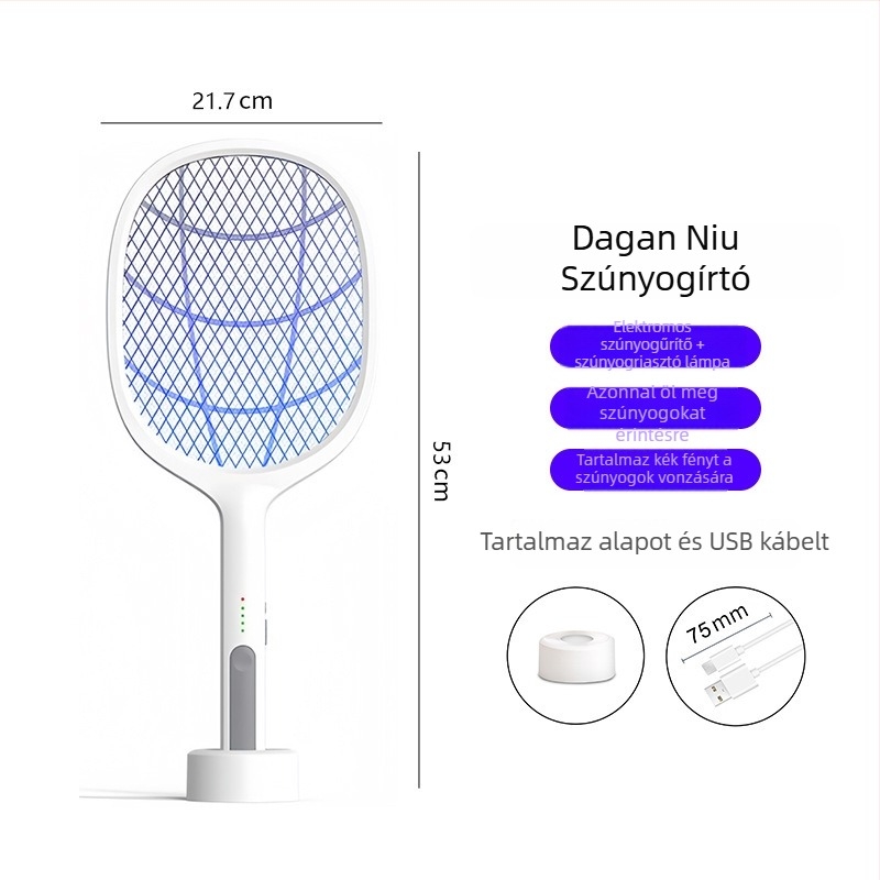 Elektromos szúnyogcsapó 2-in-1: LED rovarlámpa és csapó a szúnyogok ellen; fedett terület 21–30㎡; beépített 1000 mAh akkumulátor; töltési idő 3–5 óra
