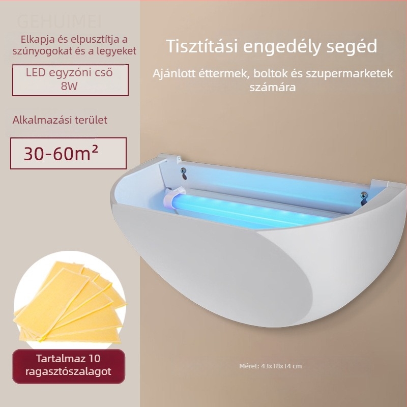 8W ragasztott rovarirtó falra szerelhető, opciós egységes/kétcsöves kivitel, CE tanúsítvány, szállodáknak, éttermeknek és szupermarketeknek