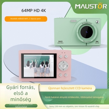 Retro stílusú CCD kamera, 64 MP, 4K, Wi‑Fi, digitális fényképezőgép — ajándék