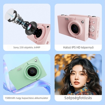 Retro stílusú CCD kamera, 64 MP, 4K, Wi‑Fi, digitális fényképezőgép — ajándék