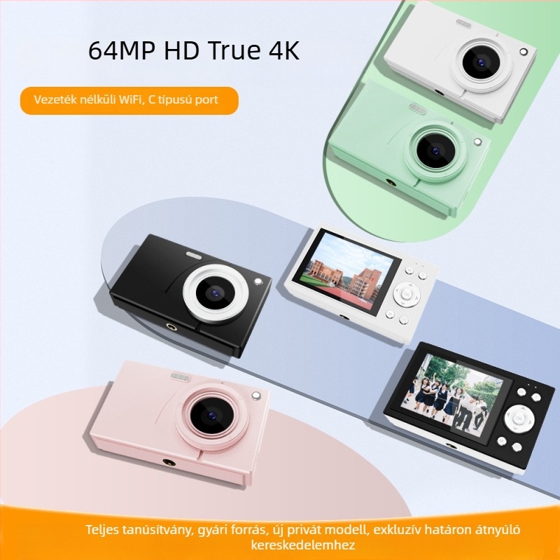 Retro stílusú CCD kamera, 64 MP, 4K, Wi‑Fi, digitális fényképezőgép — ajándék