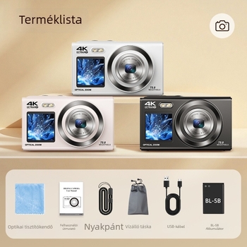 Két kijelzős szelfi digitális kamera, 5x optikai zoom, CMOS 16MP (1/2.8), 3840x2160@30fps