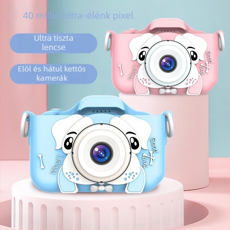 Gyerekeknek készült digitális kamera, mini DSLR-stílusú dupla kamera HD felvételekhez és fényképezéshez, modell I5-99; 2.0-inch LCD; TF-kártya tárhely; <1 MP; ABS szilikon ház