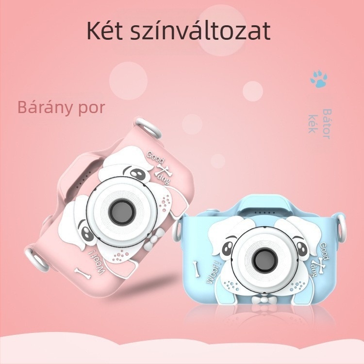 Gyerekeknek készült digitális kamera, mini DSLR-stílusú dupla kamera HD felvételekhez és fényképezéshez, modell I5-99; 2.0-inch LCD; TF-kártya tárhely; <1 MP; ABS szilikon ház