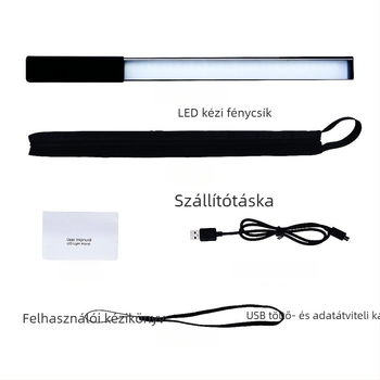 RGB LED kézi töltőfénypálca lépcsőmentes fényerő-szabályozással, kilenc hőmérséklet-beállítás, 10W teljesítmény, beépített 5200mAh akkumulátor, USB töltés