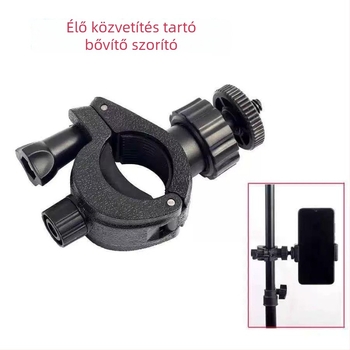 CUELY Kiterjesztett slot-klipsz – univerzális kettős/multi-pozíciós klipsz élő közvetítéshez és selfie-hez telefonos állványon; ABS, maximális teher 2–5 kg, tömeg 140 g