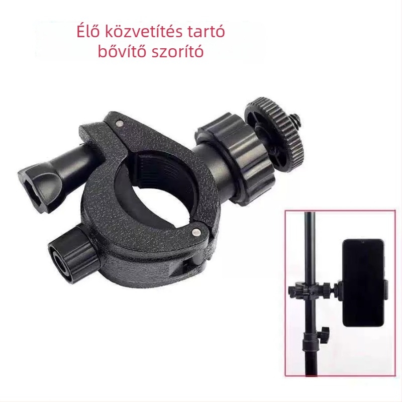CUELY Kiterjesztett slot-klipsz – univerzális kettős/multi-pozíciós klipsz élő közvetítéshez és selfie-hez telefonos állványon; ABS, maximális teher 2–5 kg, tömeg 140 g