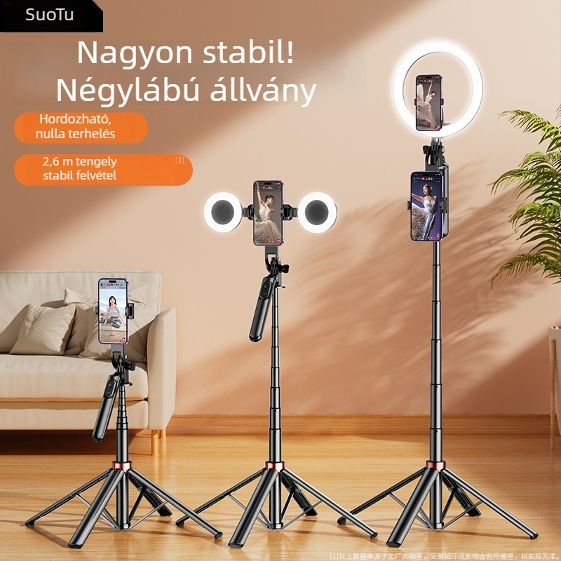 Selfie pálca mobiltelefonhoz – háromlábú állvánnyal, rozsdamentes acélból, univerzális, mindent egyben, IBIS támogatás, hordozható