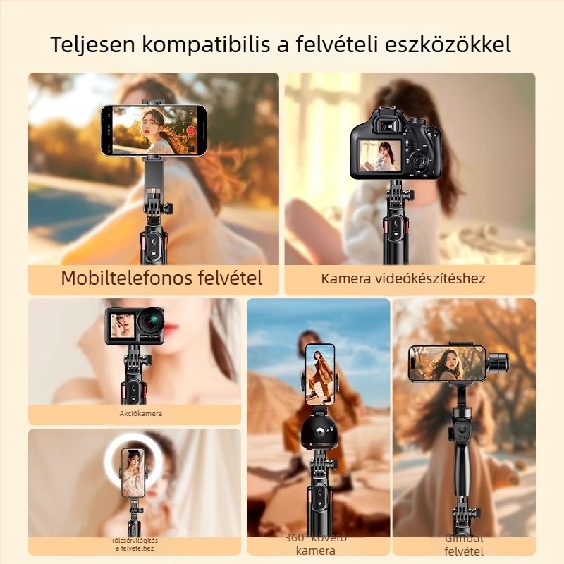 Selfie pálca mobiltelefonhoz – háromlábú állvánnyal, rozsdamentes acélból, univerzális, mindent egyben, IBIS támogatás, hordozható