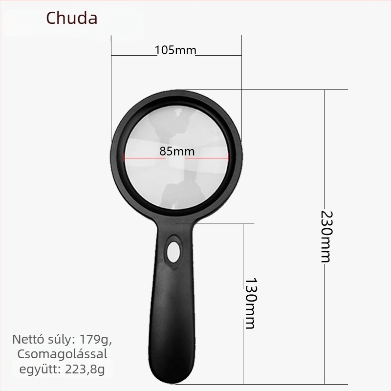 Chuda kézi nagyító idős olvasáshoz, 10x HD üveglencsével