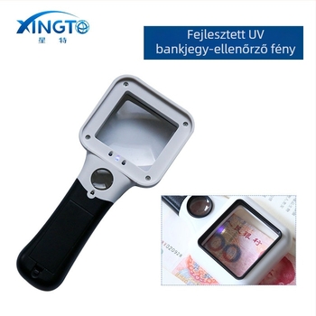 TH-6018 kézi nagyító, kétfokozatú nagyítás 5x/45x, 3 LED + UV lámpa, ABS + akril