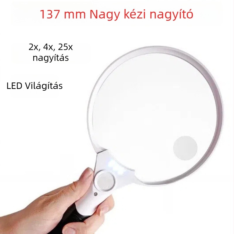 Ance kézben tartható nagyító 3 LED-del, 2x/4x/25x nagyítások, olvasáshoz és vizsgálathoz