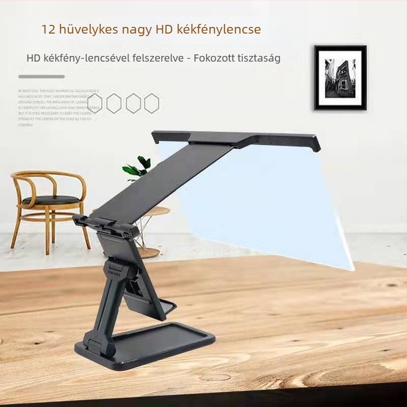 HD okostelefon-képernyő nagyító levehető kettős módú állvánnyal, szemvédelem, kékfény elleni védelem, sugárzás elleni védelem, 3–5× nagyítás, 1 m látótávolság