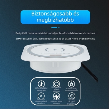 Beépített asztali vezeték nélküli töltő USB-A és USB-C portokkal, 15W Qi, 60 mm-es szerelési lyuk, QC3.0 gyors töltés