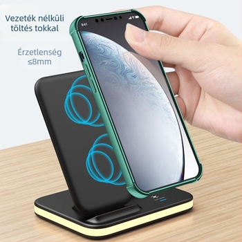 Függőleges 4 az 1-ben vezeték nélküli töltő, 15W gyors töltés PD-vel, telefonhoz, órához és Bluetooth fülhallgatóhoz, LED világítással