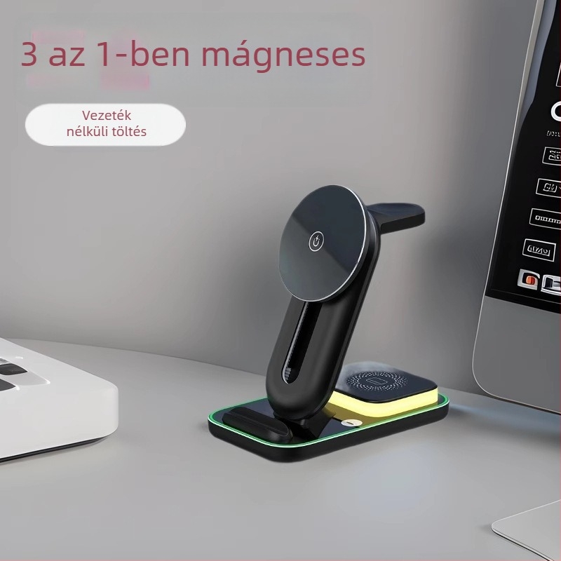 MagSafe 3-in-1 vezeték nélküli töltő óra és telefon számára, mágneses gyors töltés, 15W maximális teljesítmény, 3A kimenet