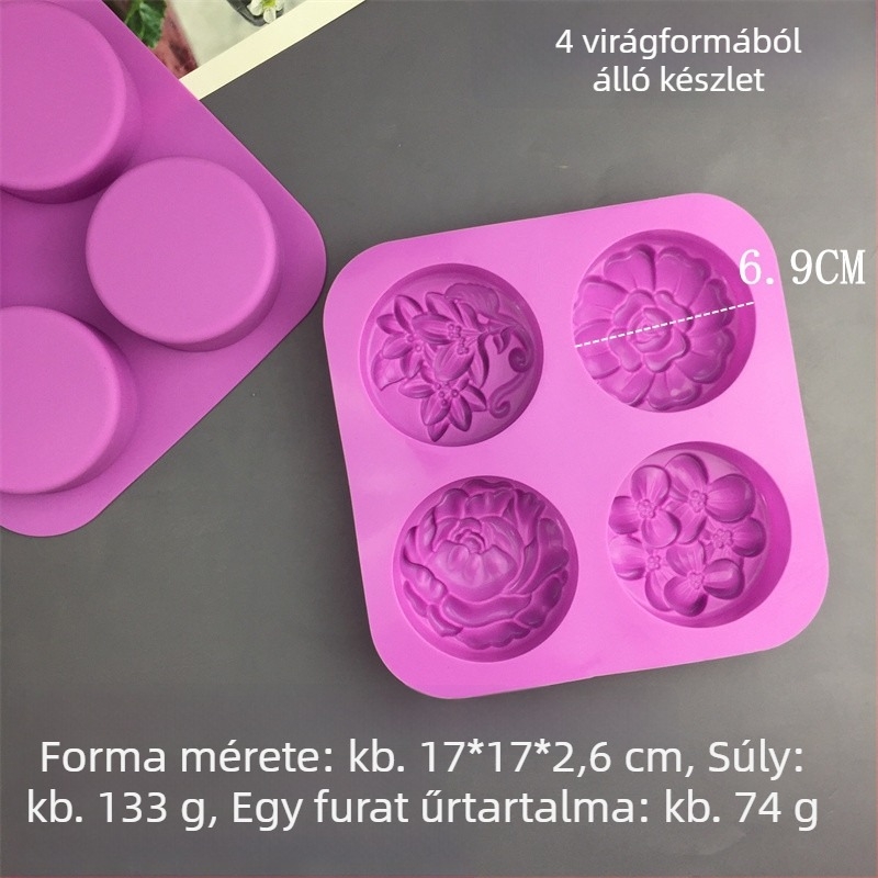 Szilikon forma szappan és sütemény készítéséhez — több alak (négyzet, téglalap, kör) méh-virág mintával, hideg eljáráshoz, torta- és kenyérformázáshoz