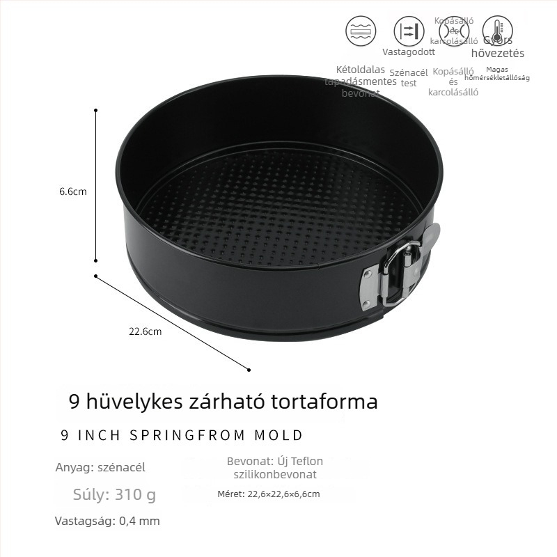 Kör alakú tortaforma, magas széntartalmú acélból, tapadásmentes felülettel, leválasztható aljjal