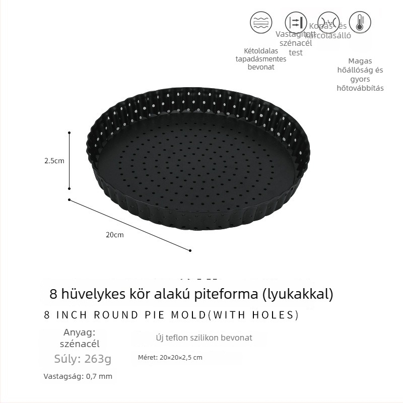 Kör alakú tortaforma, magas széntartalmú acélból, tapadásmentes felülettel, leválasztható aljjal