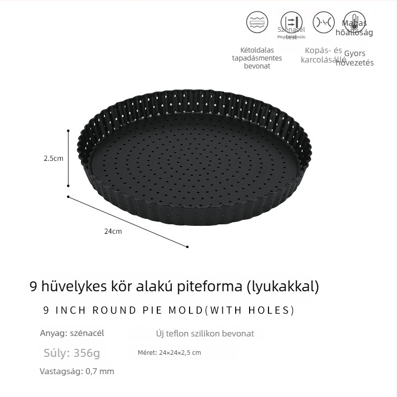 Kör alakú tortaforma, magas széntartalmú acélból, tapadásmentes felülettel, leválasztható aljjal