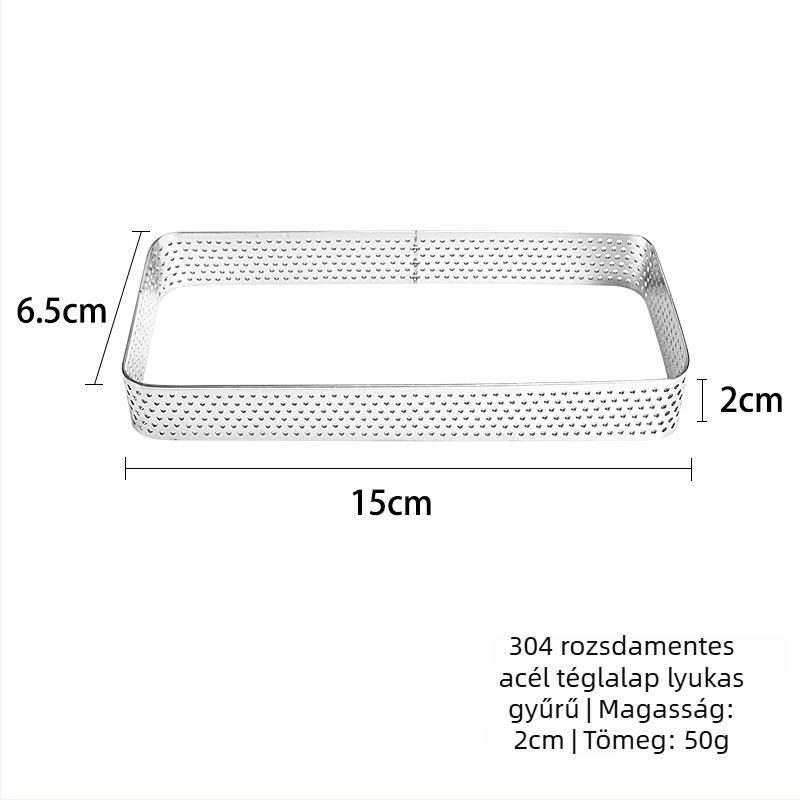 Téglalap alakú tortagyűrű rozsdamentes acélból, sütőforma tortához és mousse-hoz