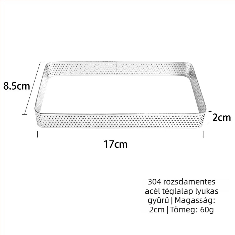 Téglalap alakú tortagyűrű rozsdamentes acélból, sütőforma tortához és mousse-hoz