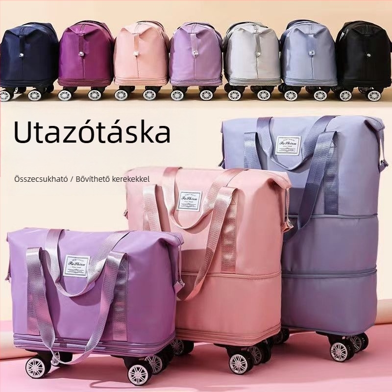 Utazótáska háromrétegű dizájnnal, bővíthető kapacitás, PU anyag, bélés vászon, kapacitás 20 L alatt