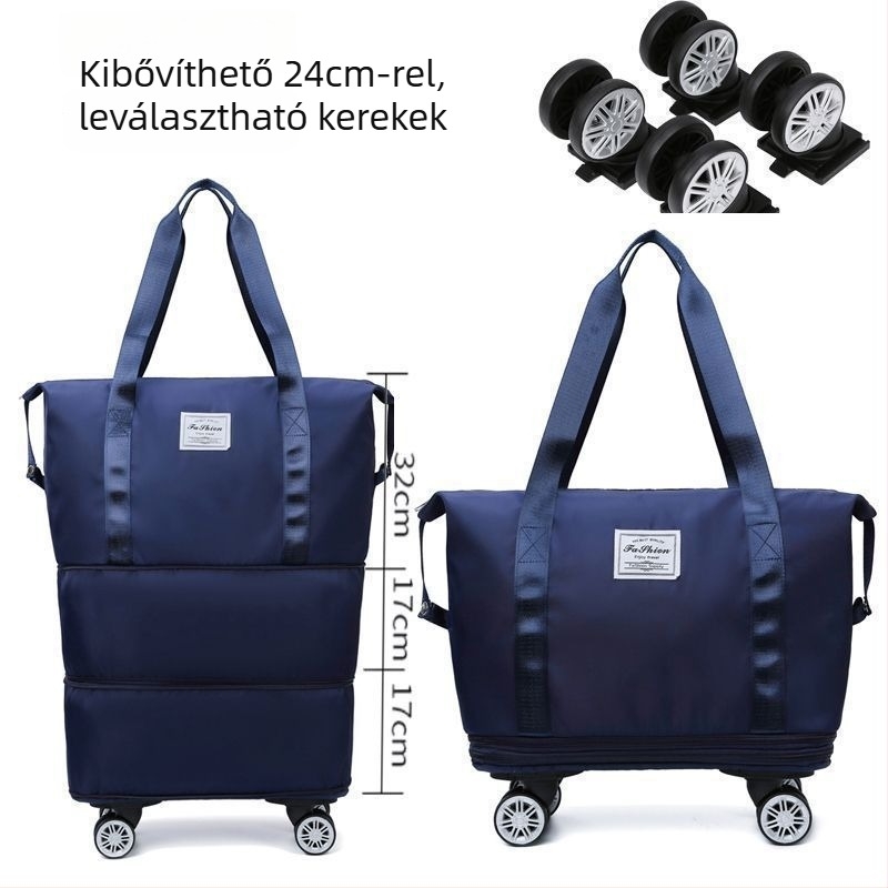 Utazótáska háromrétegű dizájnnal, bővíthető kapacitás, PU anyag, bélés vászon, kapacitás 20 L alatt