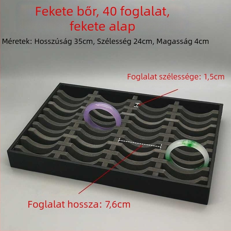 Nagy minőségű jade ékszer kiállító állvány fekete-fehér bőrtálcával karkötők számára, 10/20/40 rekesz